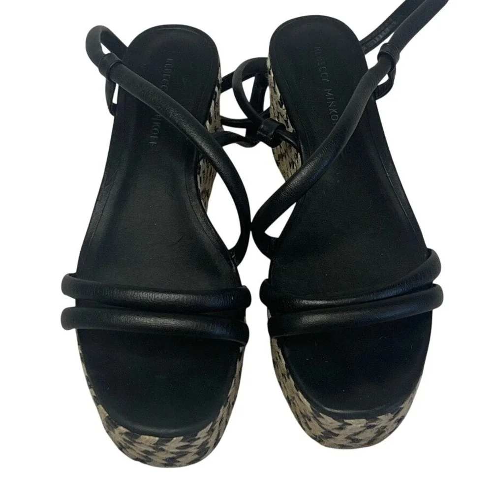 Rebecca Minkoff Josefia Black Leather Espadrille Wedge Sandals Platform Size 8.5